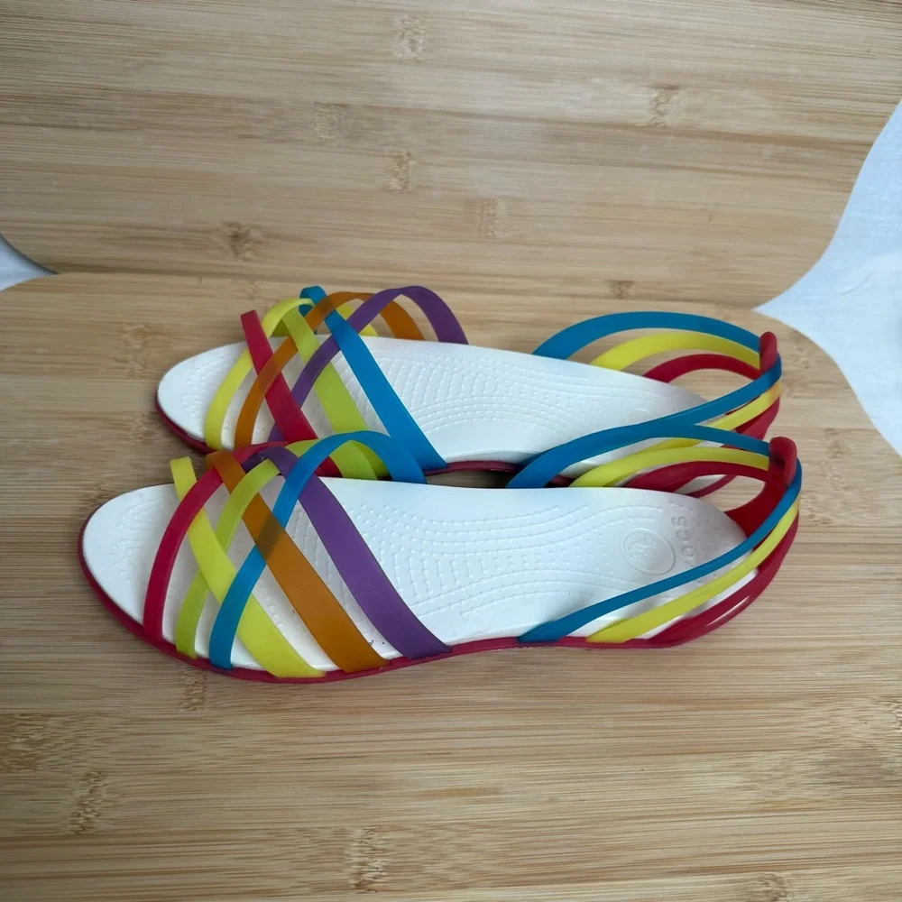 Crocs Isabella Rainbow Huarache Flat Jelly Sandal Women Size 7 Slip On - Picture 4 of 12